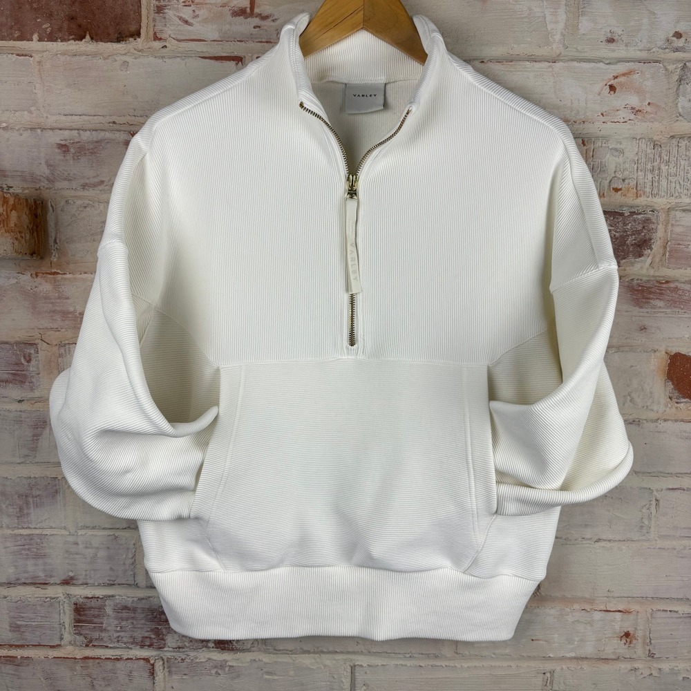 Varley Acadia Half Zip Ivory Ribbed Ottoman Pullover Kangaroo Pocket S - Picture 9 of 11